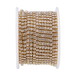 Crystal Brass Rhinestone Strass Chains, Rhinestone Cup Chains, with Spool, Raw(Unplated), Crystal, 2.6mm, about 10yards/roll