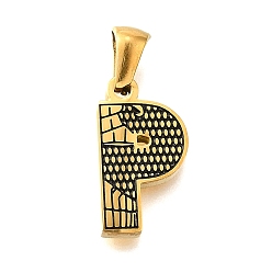 Letter P Золотые подвески 304 из нержавеющей стали, образец коры, Письмо P, 18x10x2.5 мм, отверстие : 5.5x3 мм