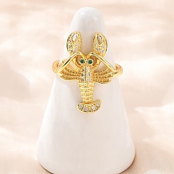 Креветка Латунные микро проложить манжеты кольца кубического циркония, золотые, креветка, 23x16 мм