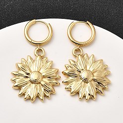 Цветок Серьги из 304 нержавеющей стали, золотые, цветок, 51.5x29 мм