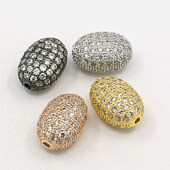 Mixed Color Brass Cubic Zirconia Beads, Oval, Mixed Color, 14x10mm, Hole: 1.5mm