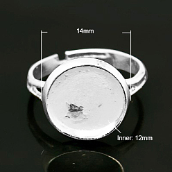 Серебро Латуни баз площадку кольцо, регулируемый, без никеля , серебряные, лоток : 12 мм, внутренний диаметр: 17 мм