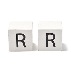 Letter R Древесина европейского бисера, бусины с большим отверстием, куб с письмом, Буква R, 30.5x30.5x29.5~30.5 мм, отверстие : 5 мм