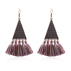 Фиолетовый Серьги-люстры в этническом стиле, С кисточкой, треугольные, Красная медь, фиолетовые, 95x28 мм
