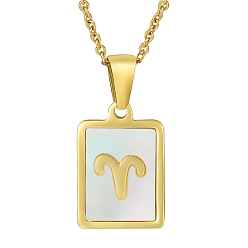 Овен Ожерелье с подвеской в виде созвездия из натуральной ракушки и цепочками из нержавеющей стали, Овен, 17.72 дюйм (45 см)