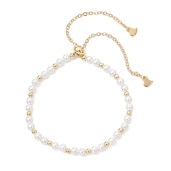 Настоящее золото 18K Браслеты-слайдеры из перламутра и латунных круглых бусин., 304 Браслеты из латунных цепочек для женщин, круглые, белые, реальный 18 k позолоченный, 11.42 дюйм (29 см)