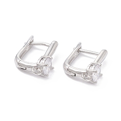 Real Platinum Plated Rack Plating Brass Micro Pave Cubic Zirconia Hoop Earring Findings with Latch Back Closure, with Horizontal Loop, Long-Lasting Plated, Real Platinum Plated, 19.5x14x3mm, Hole: 1.5mm, Pin: 1mm