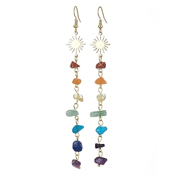 Солнце Серьги с кисточками из натуральных и синтетических камней на тему чакры, украшенные бисером и крошками, длинные серьги из золотой латуни, солнце, 109~110x13.5 мм