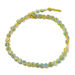 (932FM) Темно-синий аква-матовый с подкладкой Handmade millefiori lampwork beads strands, сердце, темно-золотистые, 6.5~7.5x8x3~3.5 мм, отверстие : 0.6 мм, около 48 шт / нитка, 12.99''~13.23'' (33~33.6 см).