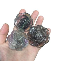 Флюорит Резные фигурки роз из натурального флюорита, для украшения рабочего стола домашнего офиса, 50~60 мм