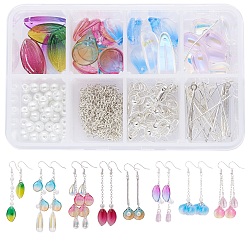 Gemischte Farbe DIY Ohrring machen Sets, mit Glasanhänger und Metallzubehör, Gemischte Farbe, 11.5x7.5x3.3 cm