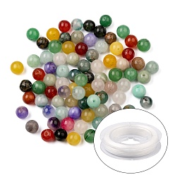 Mixed Stone DIY Natural Mixed Stone Beads Bracelet Making Kit, Including Natural Mixed Gemstone Round Beads, Elastic Thread, Beads: 8mm, Hole: 0.8~1mm, 120pcs/bag