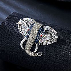 Античное Серебро Сплав горный хрусталь брошь, изысканные булавки для лацканов одежды, слон, античное серебро, 45.5x63.5 мм