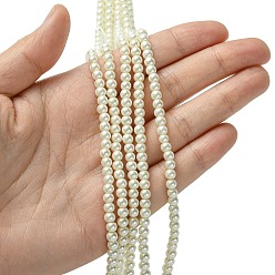 Beige Eco-Friendly Dyed Glass Pearl Round Beads Strands, Grade A, Cotton Cord Threaded, Beige, 4~4.5mm, Hole: 0.7~1.1mm, about 104pcs/strand, 15 inch