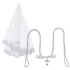 Серебро 1Свадебные фаты из полиэстерового кружева, с 1поликарбонатным сплавом, украшенным стразами, крестом, макраме, полиэстеровым шнуром, подвесными украшениями, серебряный цвет гальваническим, серебряные, 1593 мм