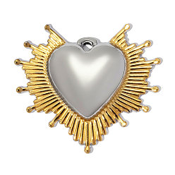 Real 18K Gold Plated & Stainless Steel Color 304 подвески из нержавеющей стали, ионное покрытие (ip), священное сердце с амулетами в виде солнечных лучей, ручная полировка, реальный 18 k позолоченный и цвет нержавеющей стали, 34x30 мм, отверстие : 2.8 мм