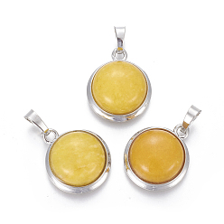 Другие Нефриты Подвески из окрашенного натурального нефрита, с латунной фурнитурой , полукруглый, платина, 23~24x19~20x8~10 мм, отверстие : 8x5 мм