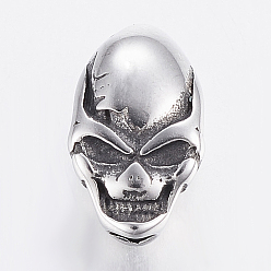 Antik Silber Farbe 304 Edelstahlkugeln, Schädel, Antik Silber Farbe, 12x7.5x6.5 mm, Bohrung: 2 mm