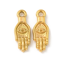 Настоящее золото 18K Ионное покрытие (ip) 304 подвески из нержавеющей стали, ладонь с подвеской в виде глаза, реальный 18 k позолоченный, 24.5x9x3.5 мм, отверстие : 2.1 мм