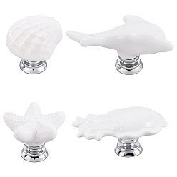 Белый 4 сумки 4 стили фарфоровые ручки для ящиков, с выводом из цинкового сплава и железным винтом, для дома, кабинет, шкаф и комод, белые, 34~59x24~33x24~31 мм, отверстие : 3~4 мм, 1 сумка / стиль