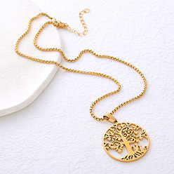 Золотой Ожерелья из полой нержавеющей стали с подвеской в виде дерева жизни для женщин и мужчин, золотые