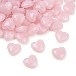 Pink Two-tone Opaque Acrylic Beads, Heart, Pink, 16.5x17.5~18x8mm, Hole: 2mm, about 349pcs/500g