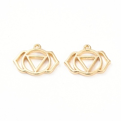 Real 18K Gold Plated Brass Pendants, Chakra, Ajna, Long-Lasting Plated, Hollow, Flower, Real 18K Gold Plated, 12.5x16.5x1.5mm, Hole: 1mm