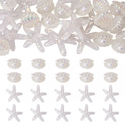 Прозрачный 26 шт. 2 стили УФ-покрытие океанская тема прозрачные смоляные кабошоны, радужный, прозрачные, 20~38x22~39x8~16.5 мм, 13 шт / стиль