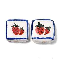 Клубника Фрукты, расписанные вручную, фарфоровые бусины ручной работы, квадратный, клубника, 17x18x6 мм, отверстие : 1.8 мм