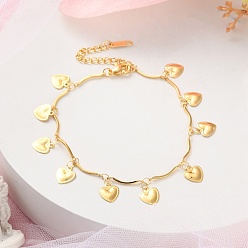 Сердце 304 браслеты с подвесками из нержавеющей стали для женщин, с карабин-лобстерами , золотые, сердце, 8-1/8 дюйм (20.5 см)