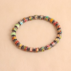 Имперская яшма Винтажные эластичные браслеты из натуральной окрашенной императорской яшмы и синтетических немагнитных гематитовых бусин для женщин и мужчин., колонка, 7.09 дюйм (18 см)