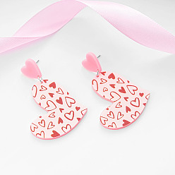 Pink Акриловые серьги-гвоздики в форме сердца ко Дню святого Валентина, платина, розовые, 58x37 мм