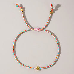 Лосось Регулируемые латунные браслеты из плетеных бусин ко Дню матери, плетеные браслеты из волоконного шнура для женщин, крестик, золотые, salmon, 11.02 дюйм (28 см)