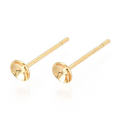 Настоящее золото 18K Настройки латунные серьги, плоско-круглые, без никеля , реальный 18 k позолоченный, лоток : 4 мм, 4 мм, штифты : 0.8 мм