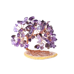 Аметист Украшения из натуральной аметистовой крошки, с латунной проволокой, обернутой украшением фэн-шуй на удачу, 85x79 мм