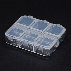 Clear Polypropylene Plastic Bead Containers, Flip Top Bead Storage, 6 Compartments, Rectangle, Clear, 6.5x5.5x1.6cm