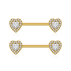 Золотой 304 Кольца для сосков из нержавеющей стали с микро-паве из кубического циркония, с латунным, пирсинг соска штифт, золотые, 16 мм, штифты : 1.6 мм