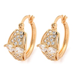 Light Gold Messing Micro Pave klare Zirkonia Creolen, Blatt, Licht Gold, 21x11 mm