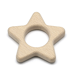 Rauchig Ungefärbtes Buchenholz große Anhänger, Bleifrei, Stern, rauchig, 54~56x56~57x10 mm, Innen Maßnahme: 20 mm