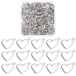 Нержавеющая Сталь Цвет 250шт. 304 подвески из нержавеющей стали открытые, сердце, цвет нержавеющей стали, 10x14x0.8 мм, отверстие : 1.4 мм