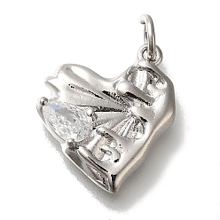 Платина Стойки обшивки латунь кулон, со стеклянными стразами, без свинца и без кадмия, долговечный, сердце, платина, 17x15x3 мм