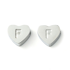 Letter F 304 из нержавеющей стали бусы, Любовное сердце с бусинкой в виде буквы, цвет нержавеющей стали, Буква F, 5.5x6.5x2.5 мм, отверстие : 1.4 мм