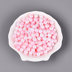 Pink Electroplate Two Tone Opaque Plastic Beads, Round, Pink, 8mm, Hole: 1.8mm, about 2083pcs/500g