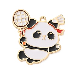 Белый Подвески из спортивного сплава с эмалью, панда играет в бадминтон, белые, 32x30x1.5 мм, отверстие : 1.8 мм