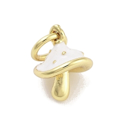 Белый Настоящие 18k позолоченные подвески из латуни и эмали, с целью перехода в кольце, долговечный, без свинца и без кадмия, грибное очарование, белые, 9x7.5x7.5 мм, отверстие : 3 мм