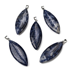 Содалитовое Натуральный содалита большие подвески, Подвески в виде конского глаза с 304 защелкивающимися креплениями из нержавеющей стали, цвет нержавеющей стали, 55~55.5x20~20.5x7.5~8 мм, отверстие : 6.5x4 мм