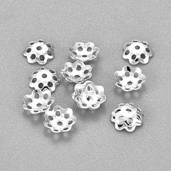 Argent 201 caps d'acier inoxydable, fleur, multi-pétale, argenterie, 6x1mm, Trou: 1mm