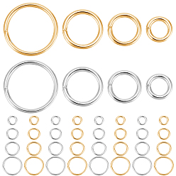 Золотой & Серебряный 600шт 8 стили 304 открытые соединительные кольца из нержавеющей стали, круглые кольца, металлические разъемы для поделок ювелирных изделий и брелков, золотой и серебряный, 4~8x0.8 мм, внутренний диаметр: 2.5~4.4 мм, 75 шт / стили
