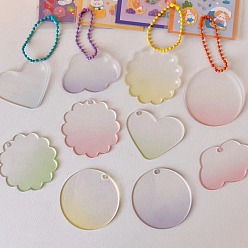 Mixed Color Gradient Style Transparent Acrylic Keychain, with Plastic Ball Chains, Mixed Shapes, Mixed Color, 7.3x10cm, 10pcs/set