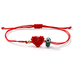 Зеленый Браслеты из бисера в технике лэмпворк, плетеные браслеты из полиэфирного шнура для женщин, сглаз и сердце, с латунным, зелёные, 11.02 дюйм (28 см)